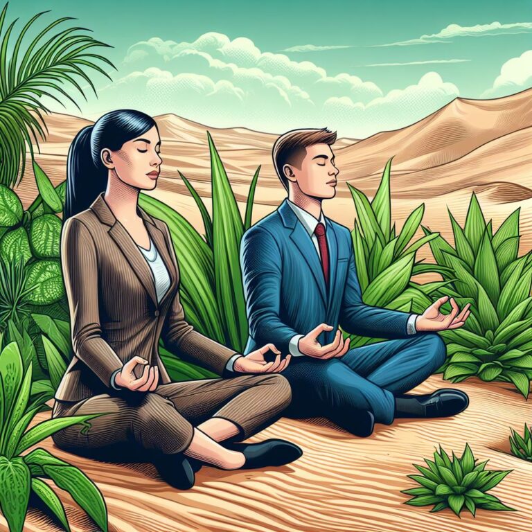 man and woman meditating and finding peace among their busy lives, is a skill that can be learnt through good training