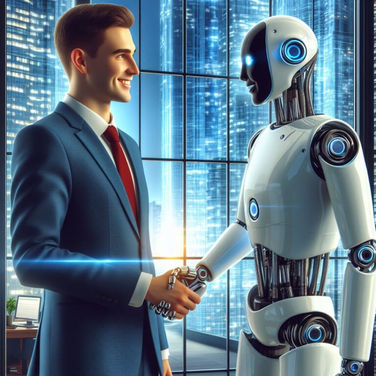 Handshake between robot and human to show AI is here to stay in the global workforce