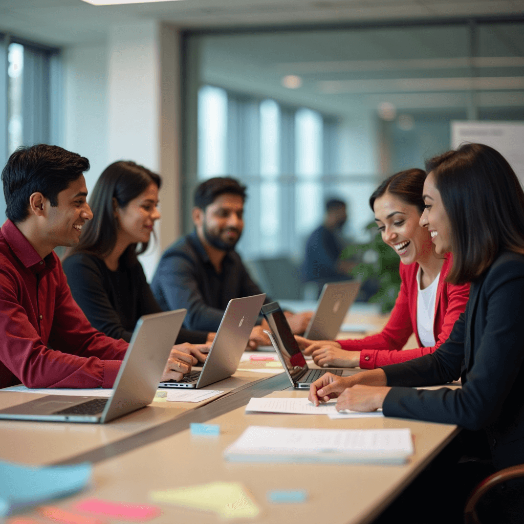 people working smiling