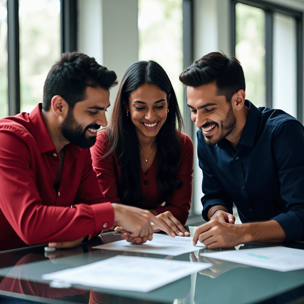 3 team members working together