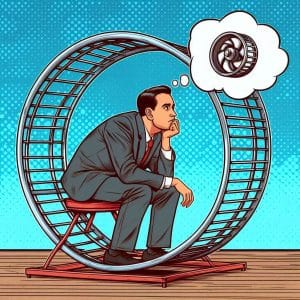 Person thinking about the though hamster wheel