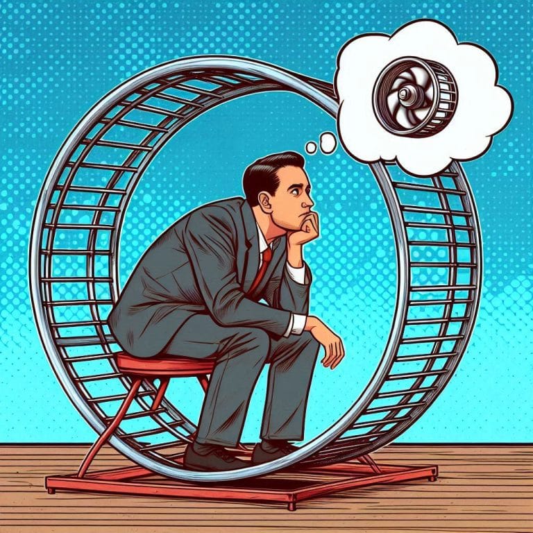 Person thinking about the though hamster wheel